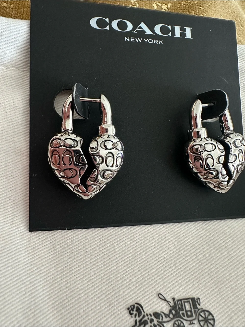 NWT! COACH Silver-Tone Broken Heart Hoop Earrings - Picture 5 of 6